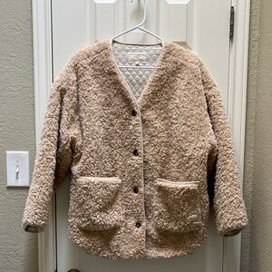 Amente wool blend Cozy Tan Sherpa teddy Jacket cardigan - oatmeal - M/L